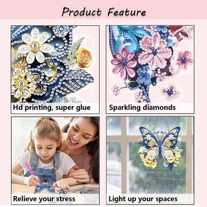 Muzagroo Art 5D Diamond Art Kits for Adults, Butterflies Diamond Hanging Ornament Kits for Windows, DIY Special Shaped Diamond Dot Kits, Crystal Window Hanging Pendant Ornament 2PCS(Butterflies)