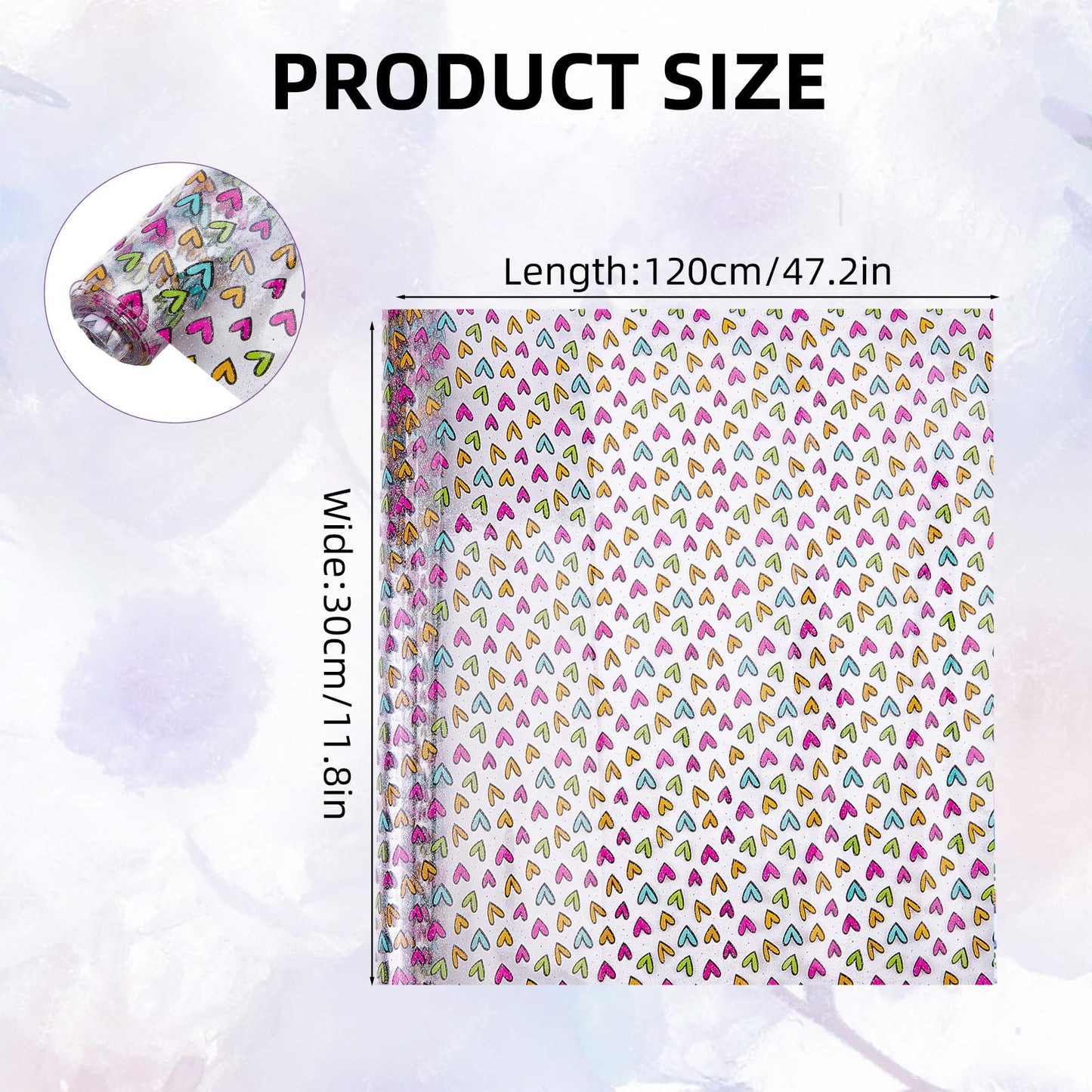 letsinstyle Heart Printed TPU Jelly Faux Leather Fabrics, 11.8 x 47.2 Inch Clear TPU Vinyl Sheets, Transparent Clear Jelly Vinyl for Embroidery and Crafting Project