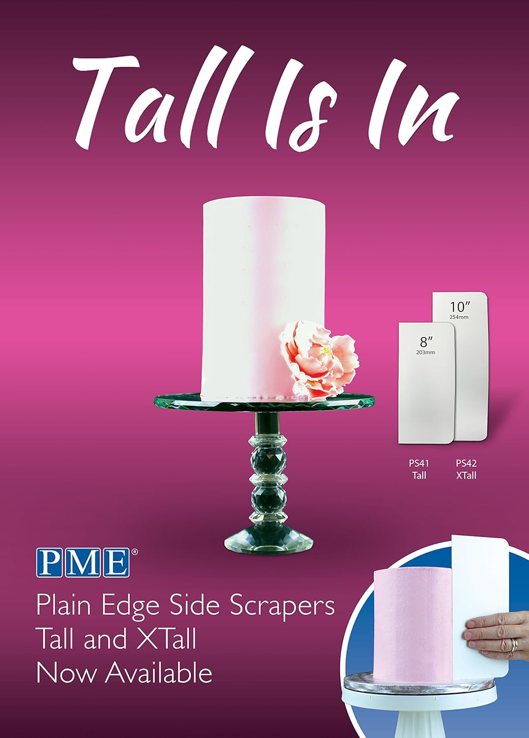 PME Cake Decorating 8" Tall Plain Edge Plastic Side Scraper - 8 x 3.7 Inches, White