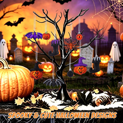 56pcs Halloween Hanging Ornaments for Tree Decorations, Shatterproof Plastic Hanging Halloween Ball Pendants with Pumpkin, Witches Hat Signs, Halloween Tree Decor Party, Holiday, Home (Multi New)