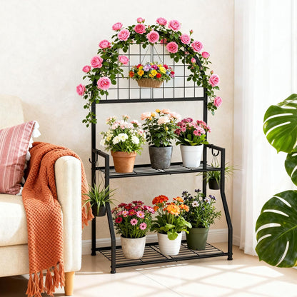 2 VGMiu Tier Plant Stand Indoor Outdoor, Metal Plant Display Stand Plants Shelf Rack for Multiple Plants, Black Flower