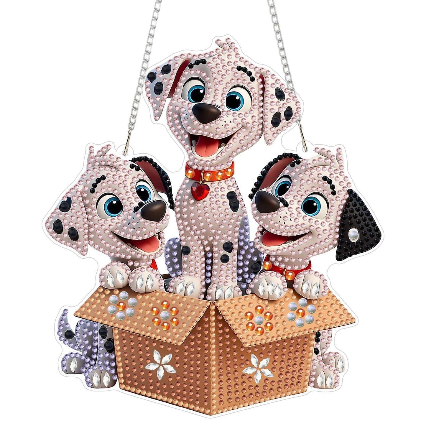 KEYIFA Dalmation Diamond Art Hanging Kits with Chain, Special Shaped Drill Diamond Painting Pendant, Cartoon Crystal Gem Art Pendant 5D Window Crafts for Wall Garden Door Decor (Width 7.9 in)