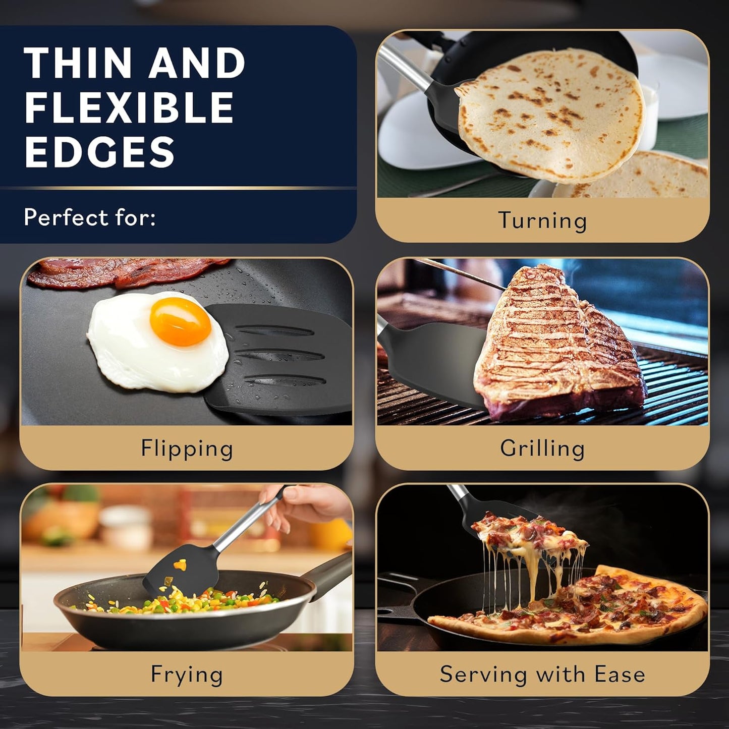 Home Hero Silicone Spatula Set - Ergonomic Handles, High Heat Resistant Kitchen Utensils Set, BPA Free, Black