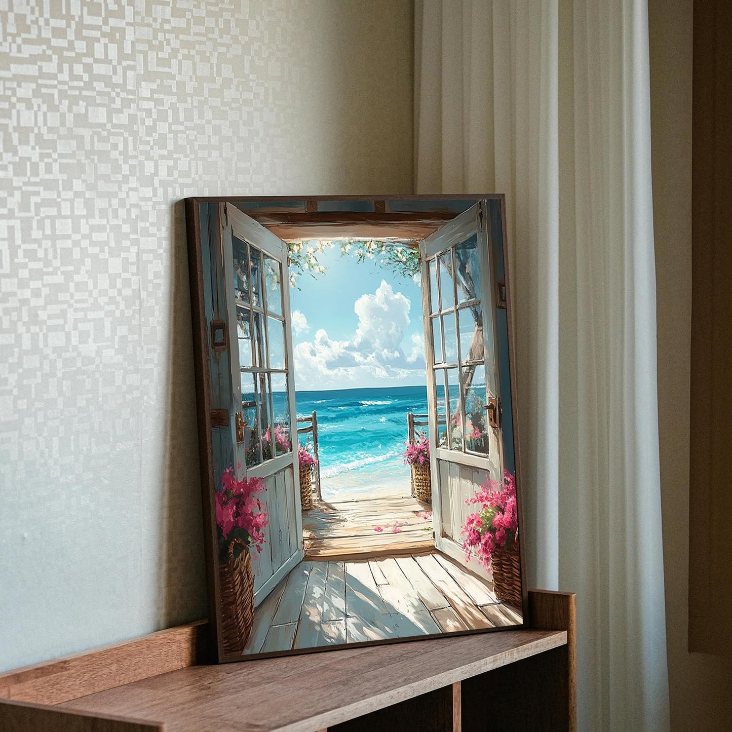 DIY Scenery Paint by Numbers Kit for Adults with Framed Canvas,Landscape Beach Digital Oil Painting Kit for Beginners,Acrylic Paint by Number Kits with Wooden Easel for Holiday Gifts 12X16 Inch.