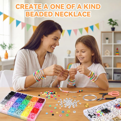 GANKTOWCOY 8500 Pcs Clay Beads Bracelet Making Kit, 24 Colors Flat Polymer Heishi Beads for Jewelry Making, Preppy Friendship Bracelet Kit with Letter Beads & Charms