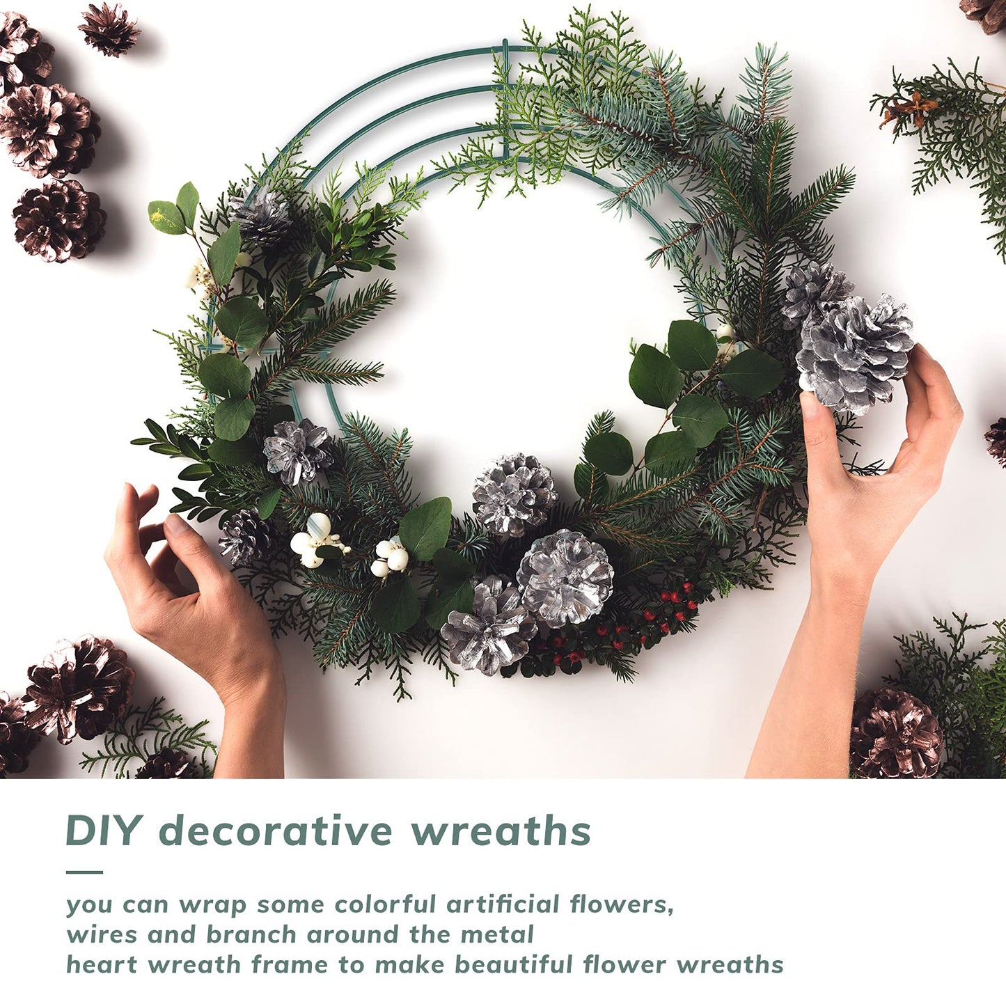 Hotop 15 Pcs 12'' Metal Wreath Frame Wire Rings Crafts Wreath Making for Christmas New Year Valentines Decoration, Dark Green