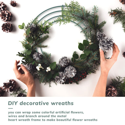 Hotop 15 Pcs 12'' Metal Wreath Frame Wire Rings Crafts Wreath Making for Christmas New Year Valentines Decoration, Dark Green