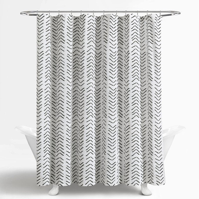 Lush Decor Hygge Modern Arrow Linen Look Shower Curtain, 72" X 72", Black & White