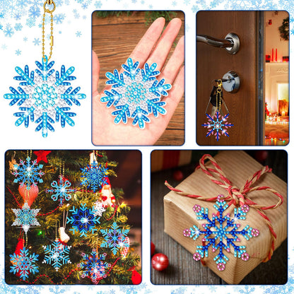 BBTO 15 Pieces Winter Diamond Painting Keychain Snowflake Diamond Painting Ornaments 5D DIY Diamond Painting Keychain Christmas Diamond Art Ornaments for Kids Christmas DIY Crafts Family Decor