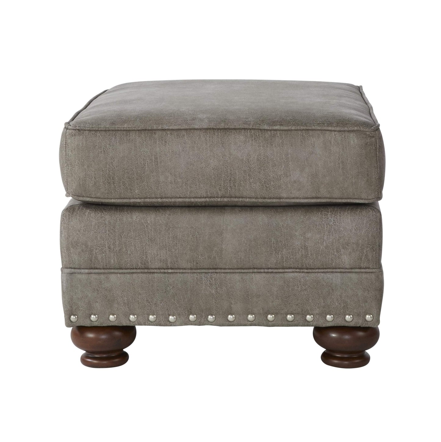 Roundhill Furniture Leinster Faux Leather Upholstered Nailhead Chair and Ottoman, Gray