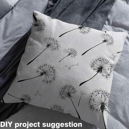 Dandelion Fabric by The Yard Black and White Blooming Flower No Stretch Fabric for Handmade Supplies Wild Outdoor Botanical Plants Soft Flannel Polyester Fabric for DIY Home Accents 2 Yard Bolt,72x59