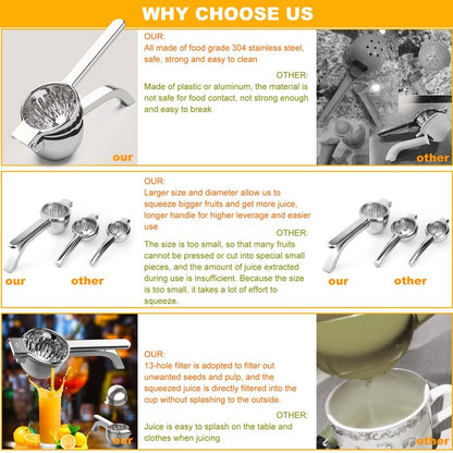 Miscedence Large lemon squeezer, Manual Juicers stainless steel citrus juicer All Size Fruits Can Squeeze Juice, Large Yield, Suitable For Lemons, Oranges, Pomegranates, Grapes