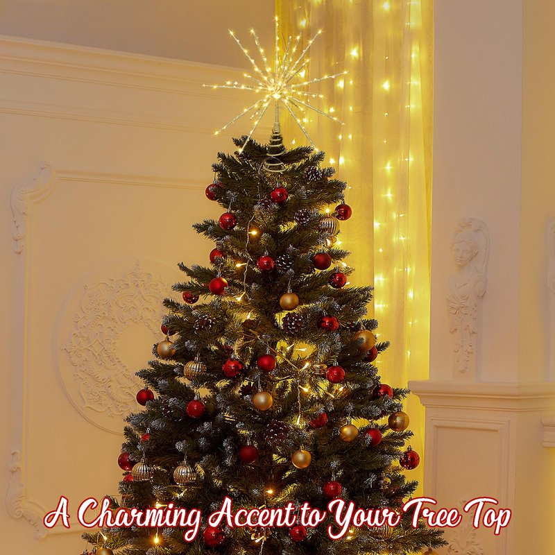 HMASYO 15 Inch Twinkling Starburst Christmas Tree Star Topper, 19-Point Gold Star Tree Topper with 150 LED, Remote Control & Timer, USB Power for Indoor Home Holiday Party Xmas Tree Decoration