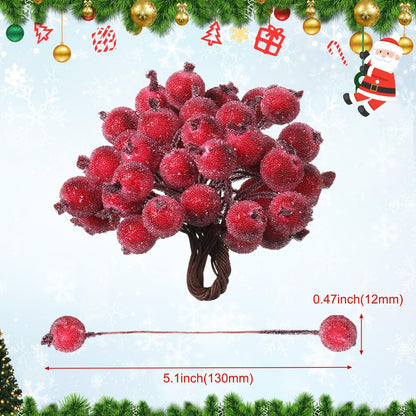 Tatuo 400 Pcs Dark Red Berries Stems 12 mm Artificial Frosted Holly Berries for Christmas Tree Decor Rustic Fake Simulation Mini Berry Fruit for Christmas Wreath DIY Craft Xmas Party Supply