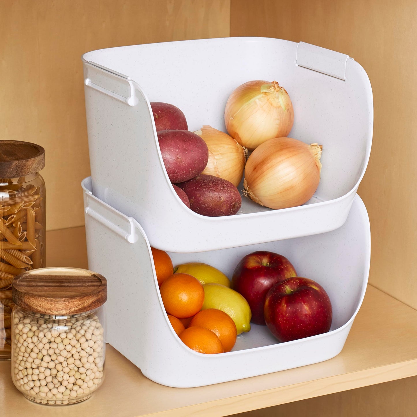 YouCopia ShelfBin Packet Organizer, 4-Tier Stairstep Raised Divided Bin, BPA-Free Storage Caddy for Kitchen Pantry and Cabinet Organization, Tea Bags, Medicine, and More