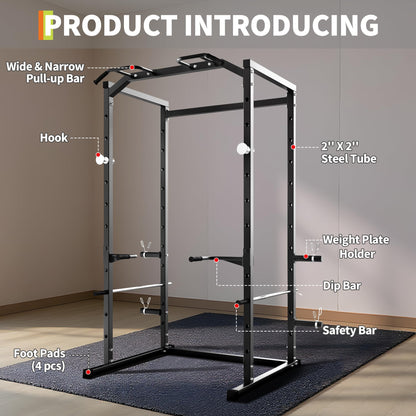Garvee Power Cage, Squat Rack for Home Gym, 1100LB Capacity Power Rack with Pull-Up Bar, Adjustable Safety Bars, Strength Training for Home Gym, Black