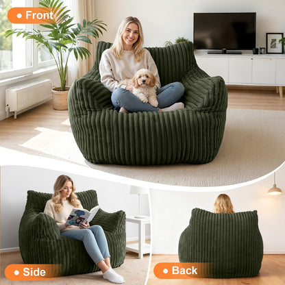 HarborHue Giant Bean Bag Chair with Ottoman, Oversized Memory Foam Bean Bag Sofa for Adults and Kids, Large Comfy Fluffy Single Lounges Mini Couch for Living Room, Bedroom & Dorm(Green)