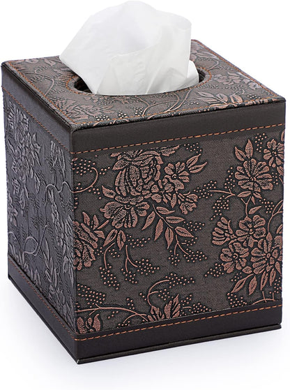 Sumnacon Square Leather Tissue Box Cover - Stylish Cube Tissue Box Holder with Magnetic Bottom, Decorative PU Tissue
