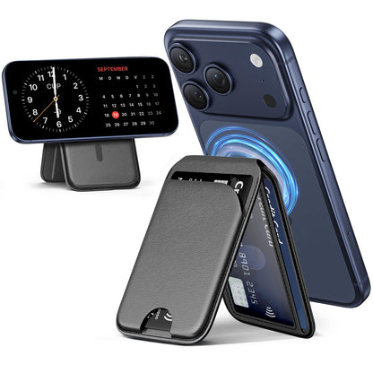 Mag-Safe Wallet Magnetic Wallet for Phone Lightweight Magnetic Phone Pouch Stand Adjustable Leather Mag-Safe Card Holder for iPhone 17/16/15/14/13/12 Series, Not for iPhone 13/12 Mini (Black)