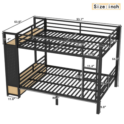 Bellemave Queen Over Queen Metal Bunk Bed with Storage Drawers and Shelves, Heavy Duty Bunk Beds with Pegboard and Coat Rack for Kids, Adults,Black