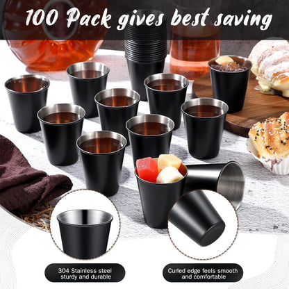 Lallisa 100 Pcs 2 oz Stainless Steel Shot Glasses Metal Cups Small Unbreakable Shot Glass for Espresso Whiskey Bar Home Restaurant Camping Barware Gift (Black)