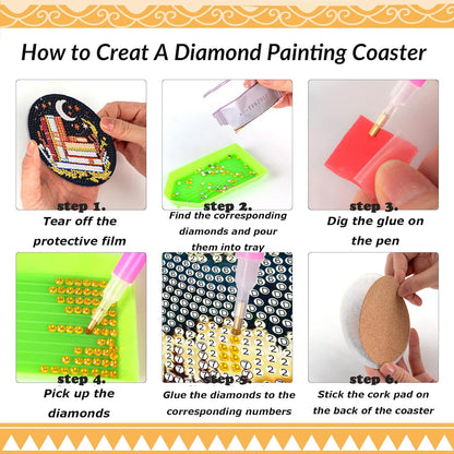 8 Pcs Bookshelf Diamond Art Coasters Kit - DIY 5D Small Diamond Painting Coasters with Holder, Mini Diamonds Arts Kits for Adults Coaster, Gem Art Arts and Crafts for Adults