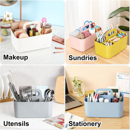 Multiuse Caddy Organizer with Handle, Portable Divided Plastic Tote Bin - Art Craft, Stationary Pen Marker Crayon, Makeup Hair Supplies Storage - Bathroom, Classroom, Dorm, Office, Desk Holder -Yellow