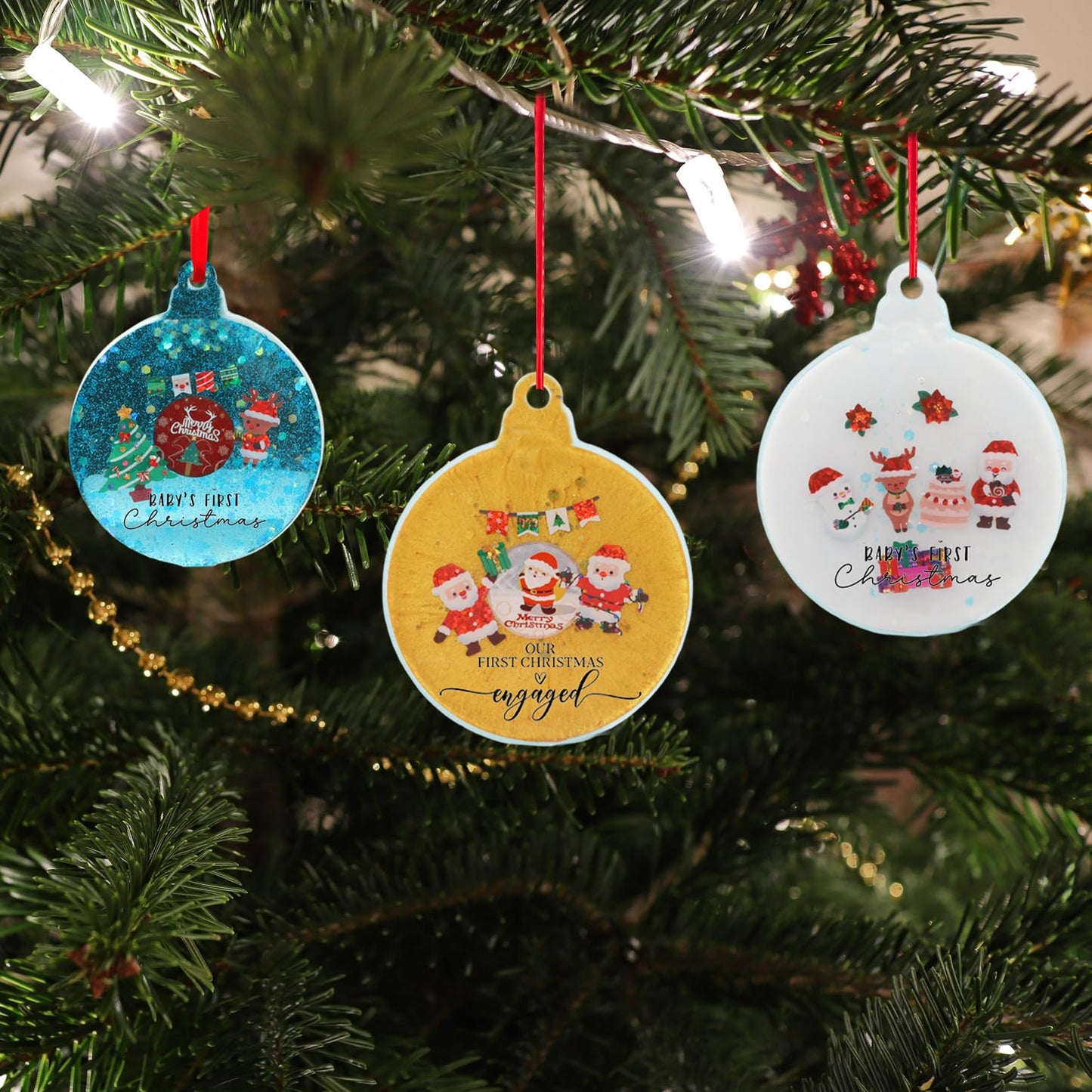 2pcs 4-Cavity Deep Round Christmas Ornament Resin Mold,Round Silicone Keychain Molds for Epoxy Resin,Christmas Tree Decorations Christmas Bauble Silicone Mold Halloween