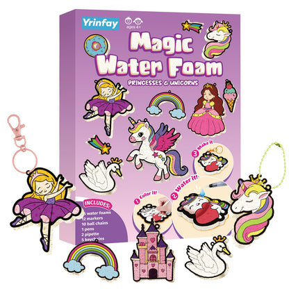 Yrinfay Puffy Paint Kit for Kids - Magic Aqua Princess & Unicorn Puff Art - Foam Texture Painting Gifts for Girls & Boys - 3D Art Craft Kit for Kid
