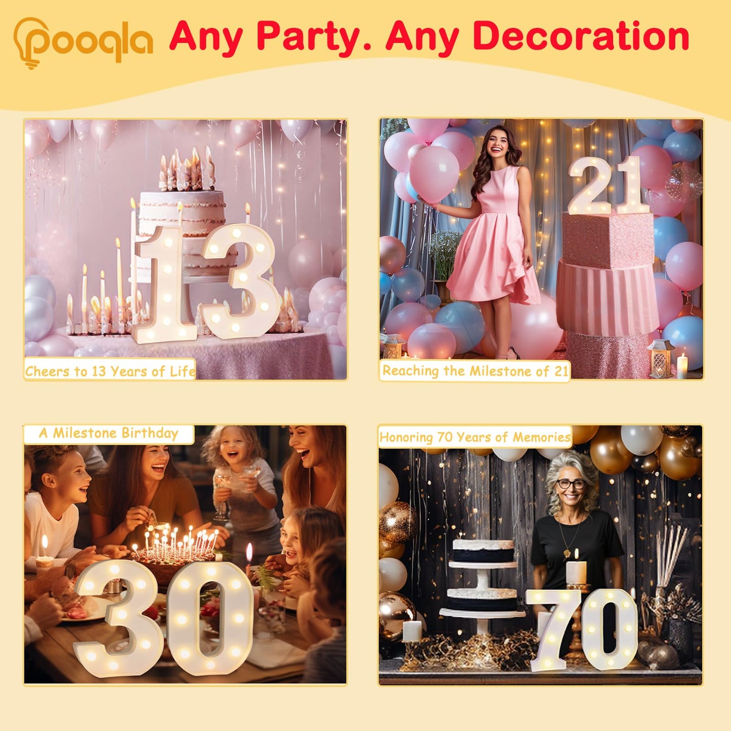 Decorative Led Light Up Number Letters, White Plastic Marquee Number Lights Sign Party Wedding Decor Battery Operated Number (6)