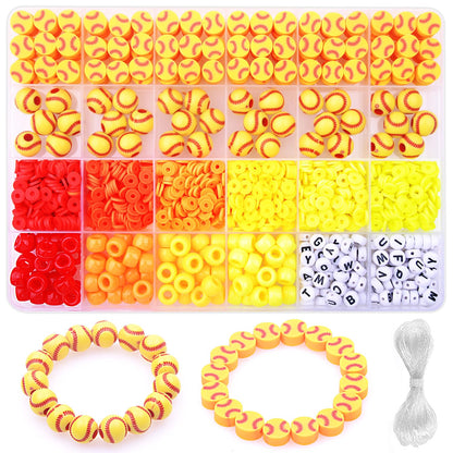 BBita 1600PCS Softball Sports Ball Polymer Clay Beads Charms for Friendship Bracelets Making Kit Cute Fun Beads DIY Arts Crafts Birthday Gifts for Kids Girls Softball Bead