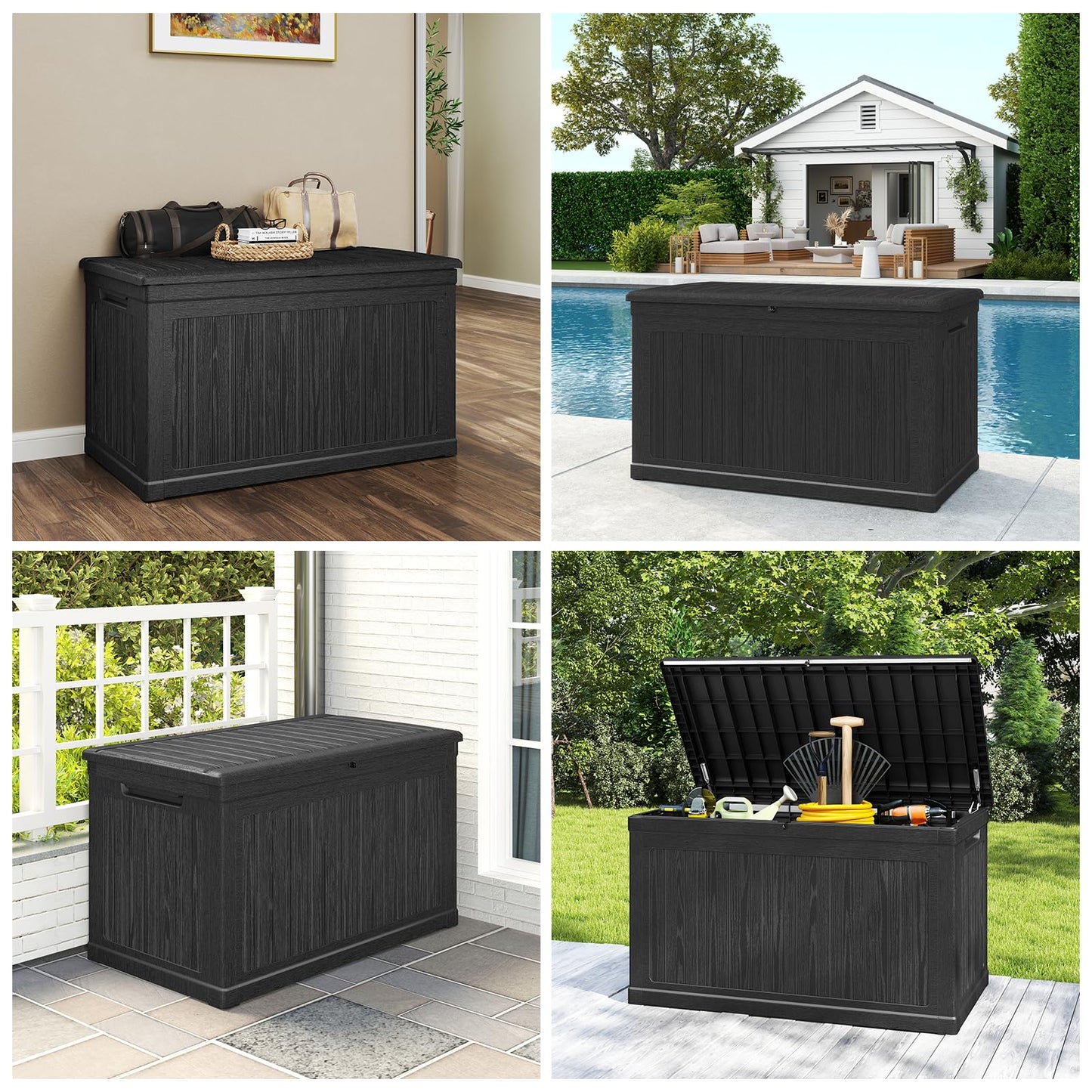 Skepphlay 230 Gallon Deck Box, Outdoor Storage Box Waterproof and UV Resistant, Patio Storage Box Lockable Large, 440 lbs Load Capacity for Garden, Patio, Pool (Black)