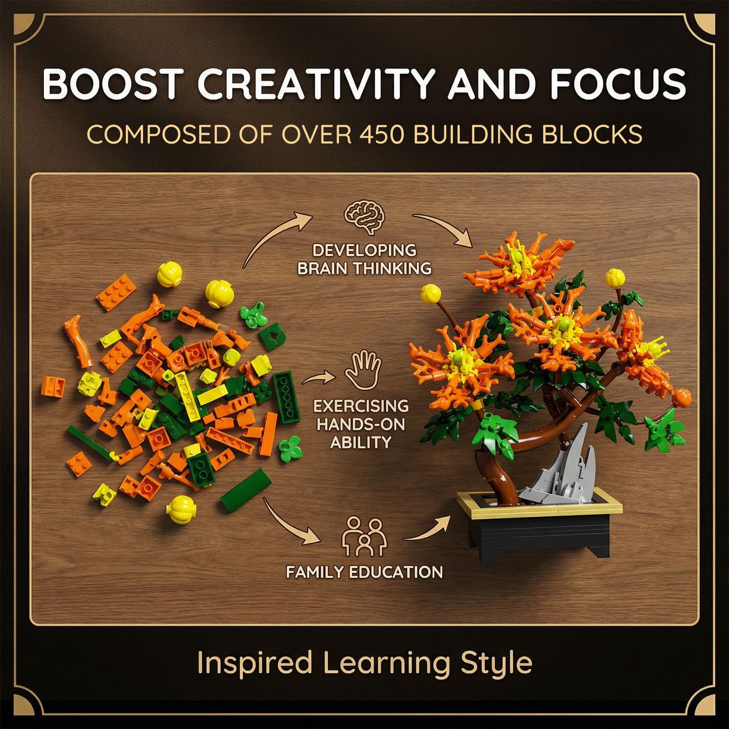 FNSJFYZS Chrysanthemum Building Set, Artificial Flower Bonsai Model Kit for Adults, Creative Botanical Collection, Home Office Desk Decor, DIY Craft Kit, Birthday Gifts (450 Pcs)