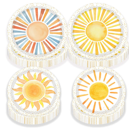 METIXOZE 80ps First Trip Around the Sun Decorations Boho Sun 1st Birthday Paper Plates Boho Sunshine Hippie Party Plates for Sunshine Baby Shower Party Supplies