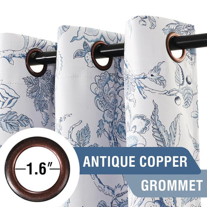 H.VERSAILTEX Blackout Curtains 84 Inch Length 2 Panels Set Floral Print Curtain Drapes for Living Room Thermal Insulated Grommet Window Curtains for Bedroom - Traditional Floral in Storm Blue