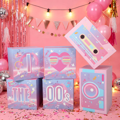 Amyhill 6 Pcs Large 00s Party Decorations Hip Hop Favor Set Paper Party Boxes Novelty Disco Theme Decoration for Retro 2000s 1990s Theme Birthday Neon Disco Music Supplies