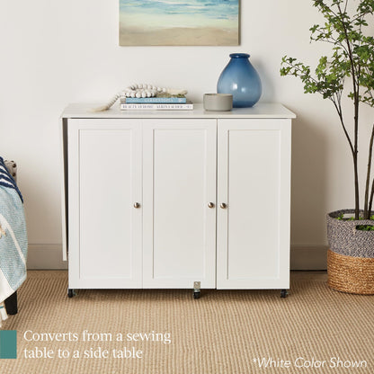 Best Choice Products Large Folding Sewing Table, Multipurpose Portable Craft Station & Side Desk w/Compact Design, Caster Wheels, Storage Shelves, 2 Storage Trays, Magnetic Doors - Natural/White