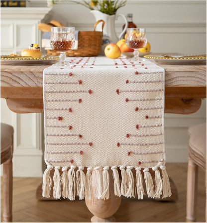 13 48 Inch Caflife Boho Table Runner x Long Natural Cotton Woven Runner with Tassels for Home Dining Table dcor