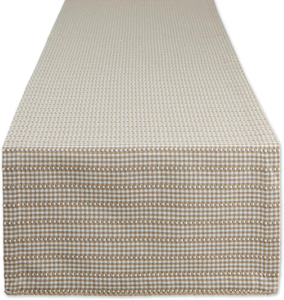 DII Farmhouse Gingham Checked Table Runner, 14x72, Stone