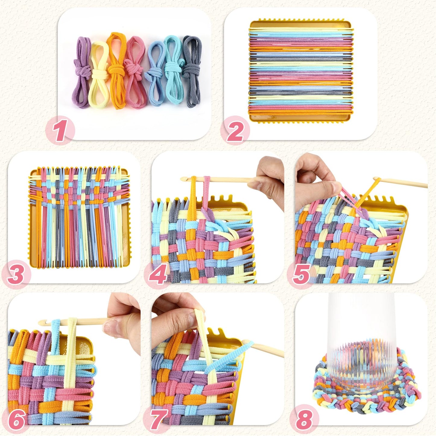 Daifunli 600 Pcs 10 Inch Potholder Loom Loop Bulk Weaving Loop Craft Kit Colorful Flexible Potholder Loom Complete Kit to Weave 18 Large, Refill Elastic Weaving for DIY Crafts Supplies(Bright Color)