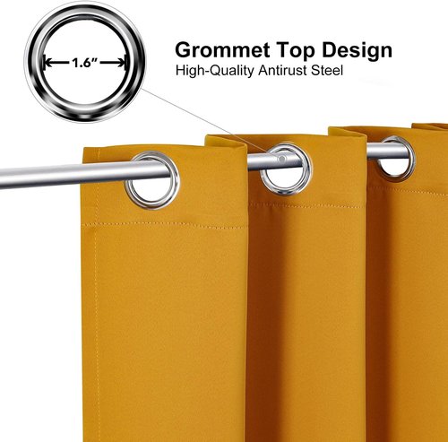 ChrisDowa Grommet Blackout Curtains - Thermal Insulated Room Darkening Panels, Mustard Yellow, 52W x 54L