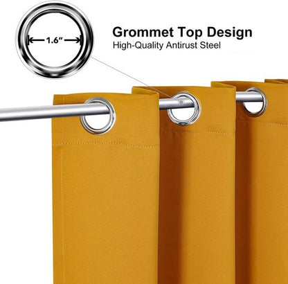 ChrisDowa Grommet Blackout Curtains - Thermal Insulated Room Darkening Panels, Mustard Yellow, 52W x 63L