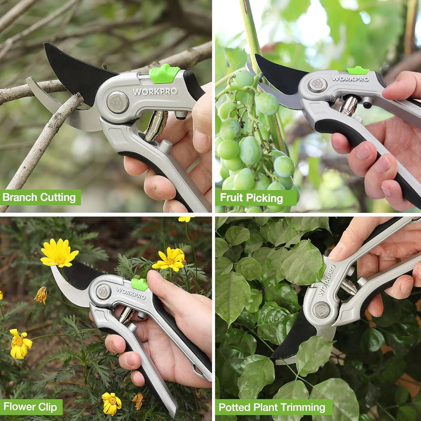 WORKPRO Bypass Pruning Shears, 8" Hand Pruners with Aluminum Handle and Sharp SK5 Blades for Gardening