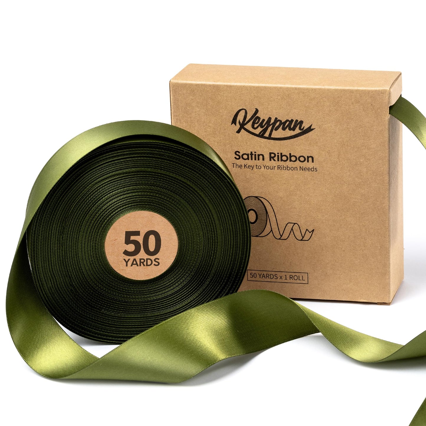 Keypan Green Satin Ribbon 1-1/2 Inch x 50 Yards Double-Faced for Gift Wrapping Crafts Flower Bouquet Invitations Holiday Decorating