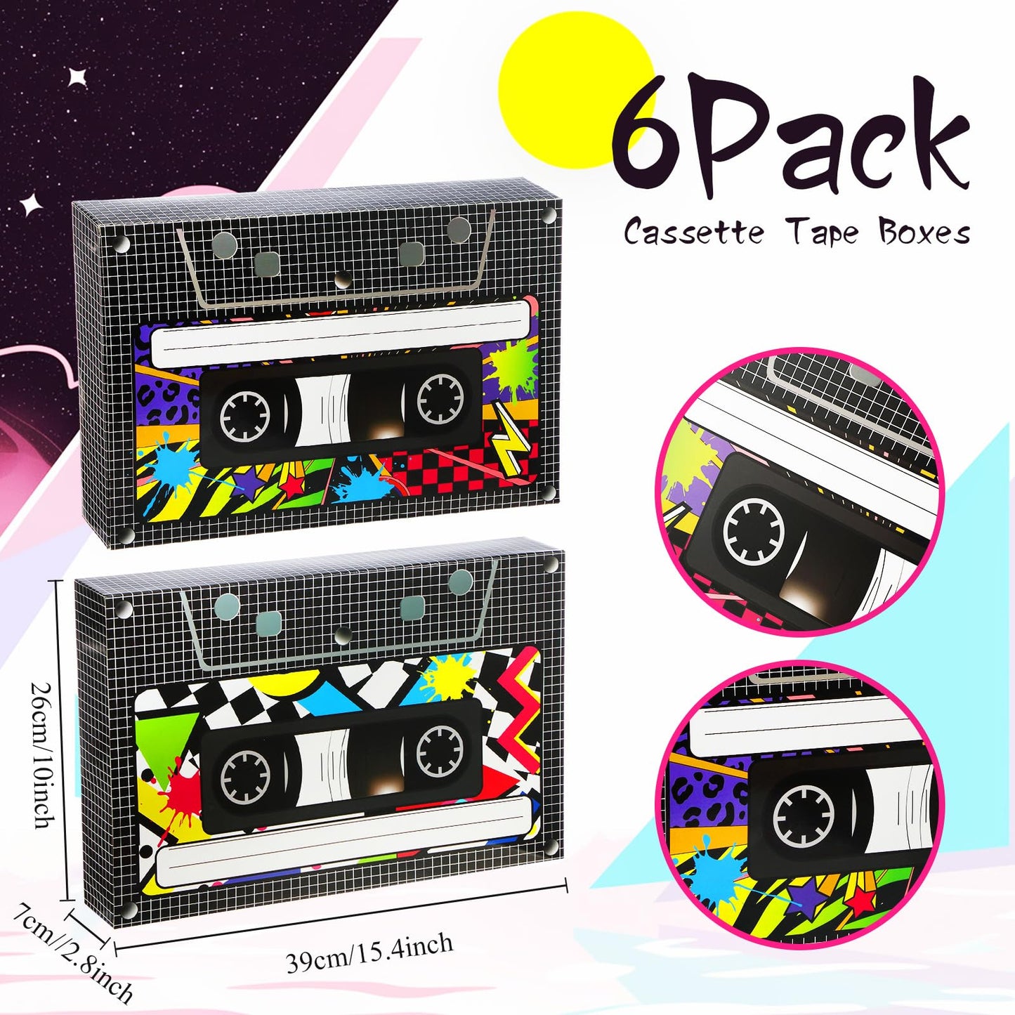 Zhanmai 6 Pcs Halloween 80s 90s Party Decorations 80's 90's Party Favor Box Large Cassette Player Treat Gift Boxes for Retro Hip Hop 1980s 1990s Music Birthday Theme Boom Supplies(15.4 x 10 Inch)