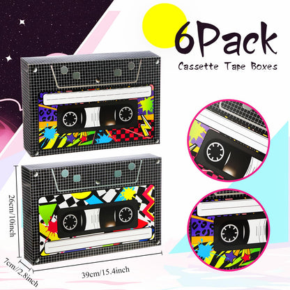 Zhanmai 6 Pcs Halloween 80s 90s Party Decorations 80's 90's Party Favor Box Large Cassette Player Treat Gift Boxes for Retro Hip Hop 1980s 1990s Music Birthday Theme Boom Supplies(15.4 x 10 Inch)