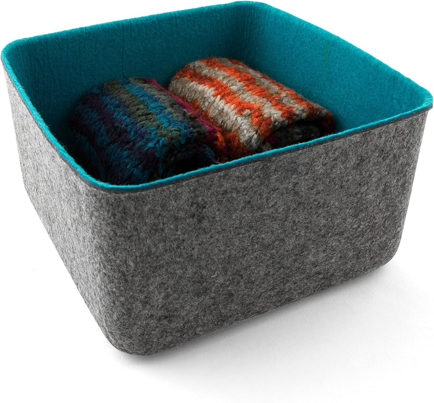 Three by Three Seattle Felt·Like·It! Storage Bin, 5x5x4 Inch for Office, Craft Room, Living Room, Bedroom, Blue