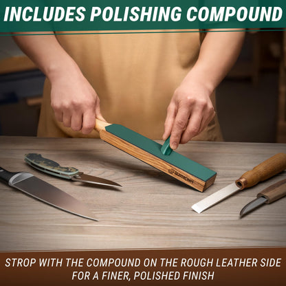 BeaverCraft Leather Strop for Knife Sharpening - Dual-Sided Knife Strop with Stropping Compound Kit - Honing Strop Block 14" for Woodcarving Tools, Chisel Knife Sharpening Kit Leather Sharpener LS6P1
