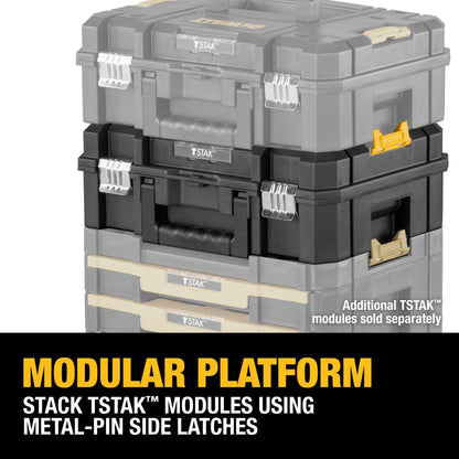 DEWALT Tool Box TSTAK II, 13 In. Flat Top Tool Storage Case, Stackable Organizer Hard Case Portable Toolbox, Heavy Duty, Holds Up To 66 lbs (DWST17807)