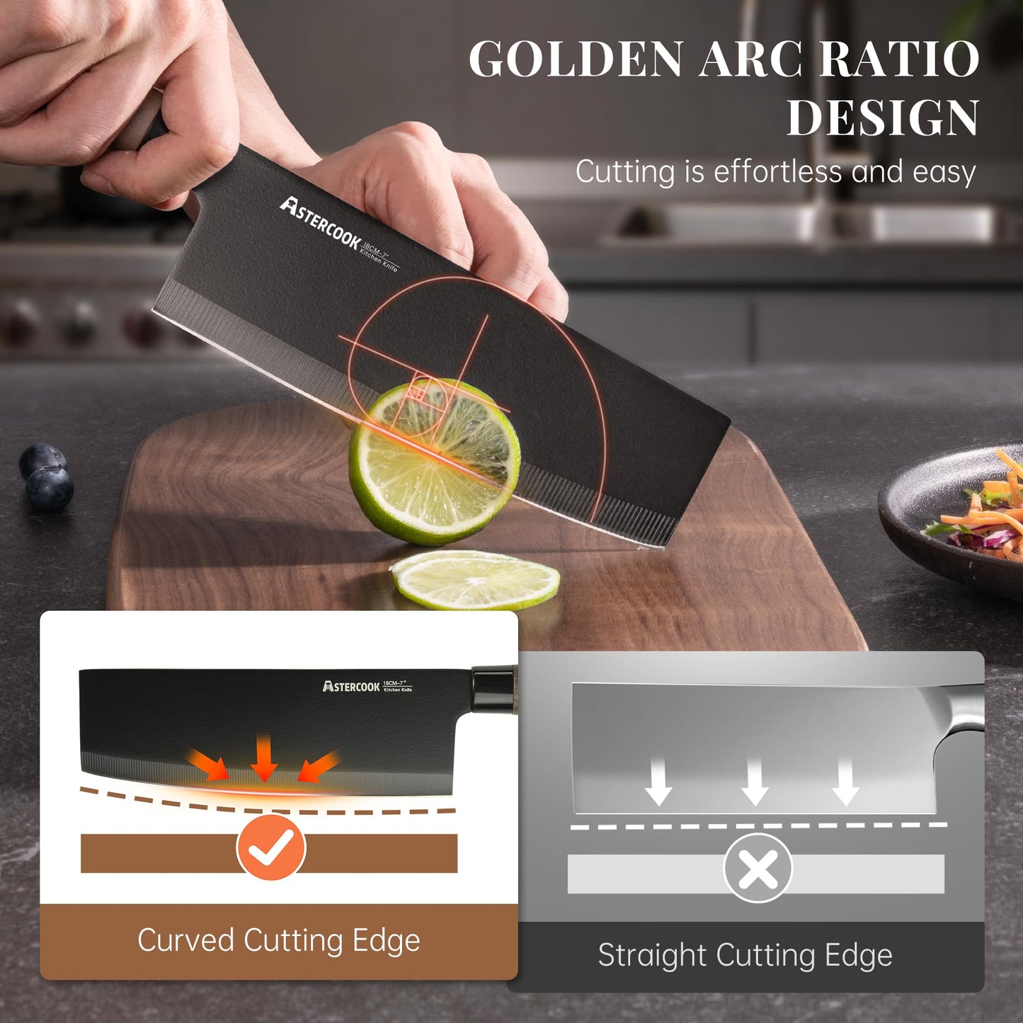 Astercook Knife Set, 6-Piece Kitchen Knife Set with Block, High Carbon Stainless Steel Ultra Sharp Kitchen Knives, Wood Grain Handle, Dishwasher Safe Knife Block Set, Black, Mothers Day Gifts